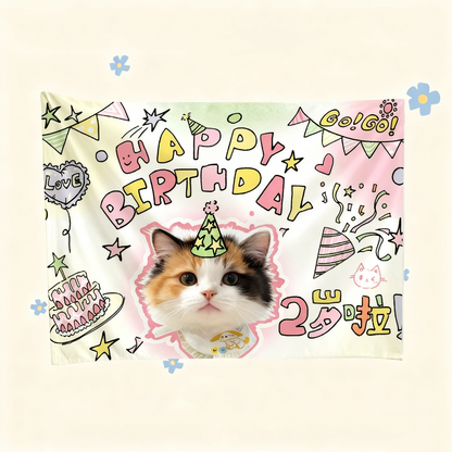 Custom Pet Birthday Tapestry | Personalized Dog Cat Party Decor