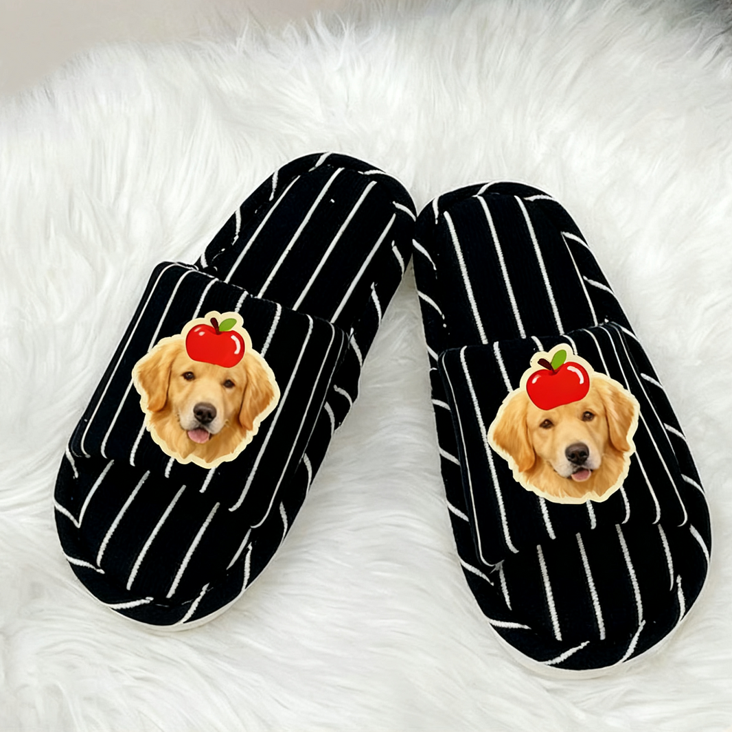 Custom Pet Portrait Slippers | Personalized Cozy Cotton Slippers | Dog Cat Gift