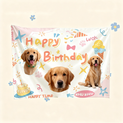 Custom Pet Birthday Tapestry | Personalized Dog Cat Party Decor
