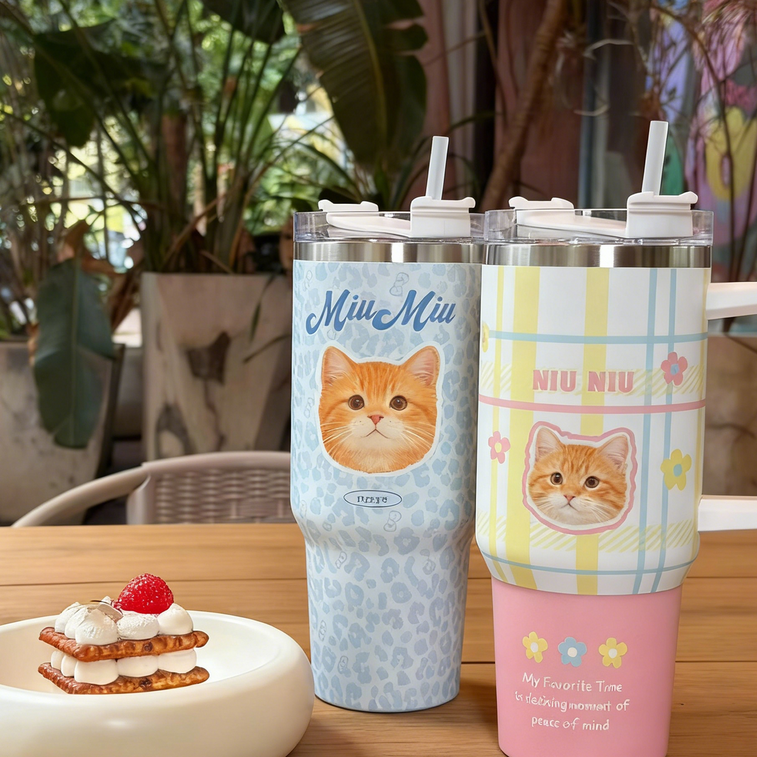 Custom Pet Portrait Tumbler | Insulated Stainless Steel Cup