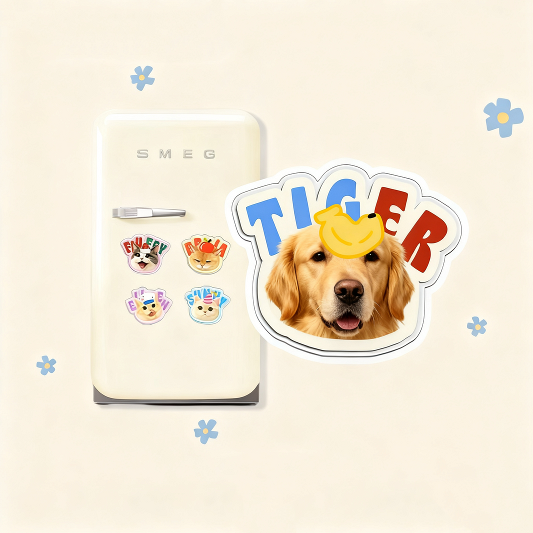 Custom Pet Portrait Fridge Magnet | Personalized Dog Cat Photo Magnet