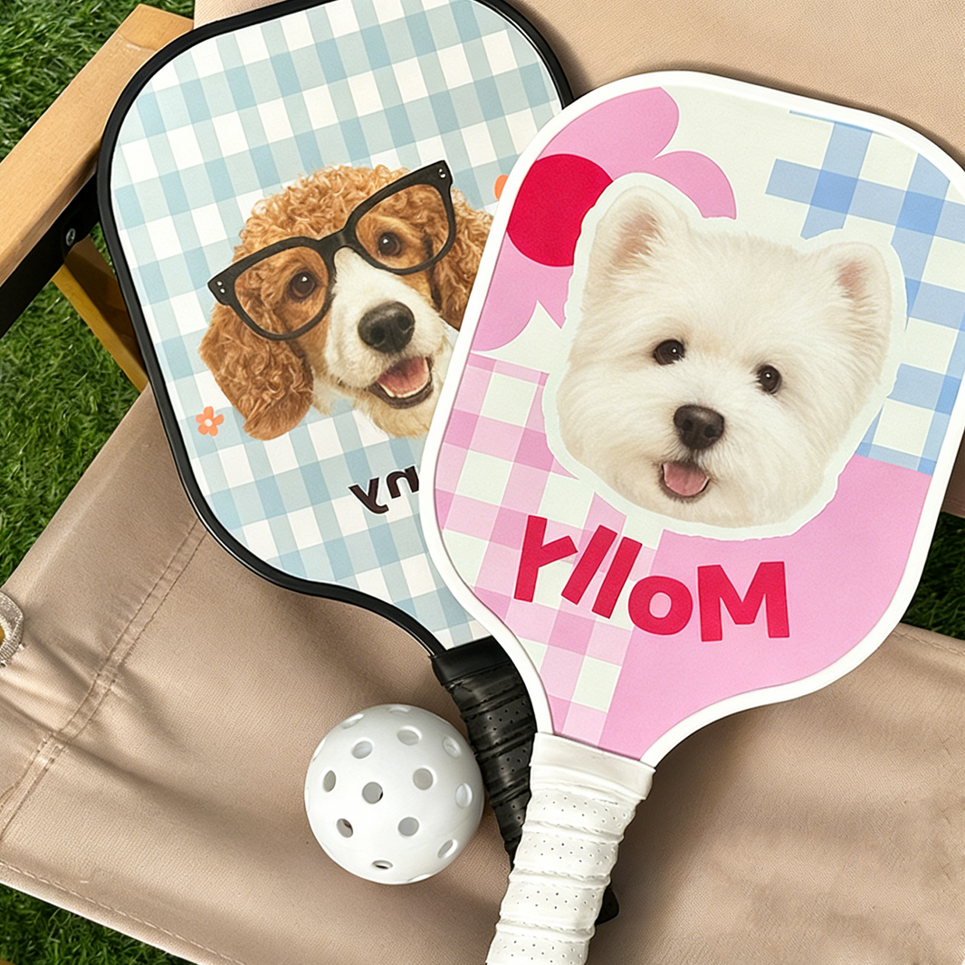 Custom Pet Portrait Pickleball Paddle | Carbon Fiber Paddle | Personalized Dog Cat Gift