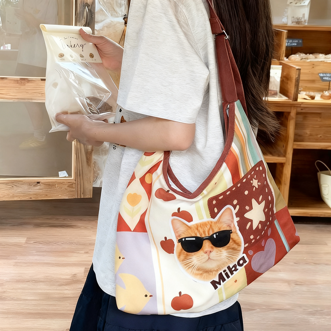 Custom Pet Portrait Canvas Tote Bag Personalized Dog Cat Handbag | Gift for Pet Lovers