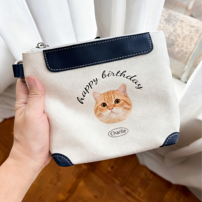 Custom Pet Portrait Clutch Bag | Personalized Dog Cat Pouch | Pet Lover Gift