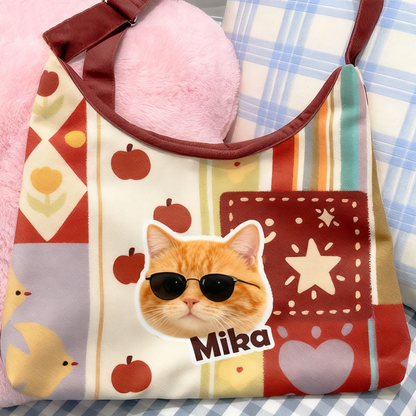 Custom Pet Portrait Canvas Tote Bag Personalized Dog Cat Handbag | Gift for Pet Lovers