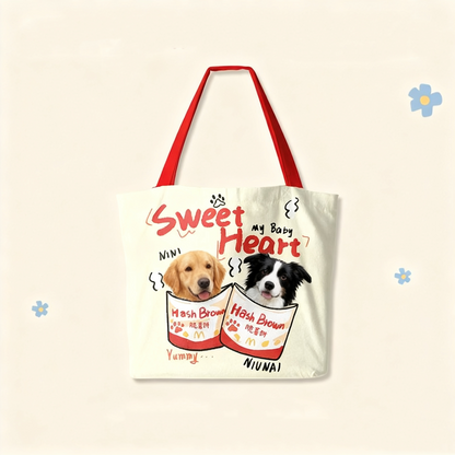 Custom Pet Portrait Canvas Tote Bag | Personalized Cat Dog Handbag | Daily Purse Gift