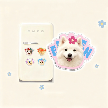 Custom Pet Portrait Fridge Magnet | Personalized Dog Cat Photo Magnet