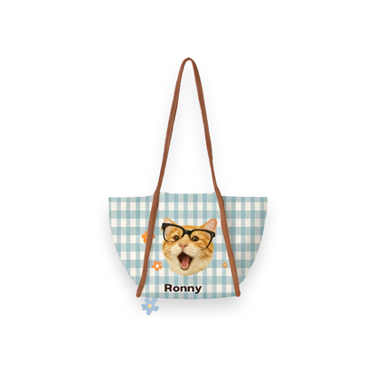 Custom Cat Portrait Canvas Tote | Personalized Cat Shoulder Bag | Pet Lover Gift