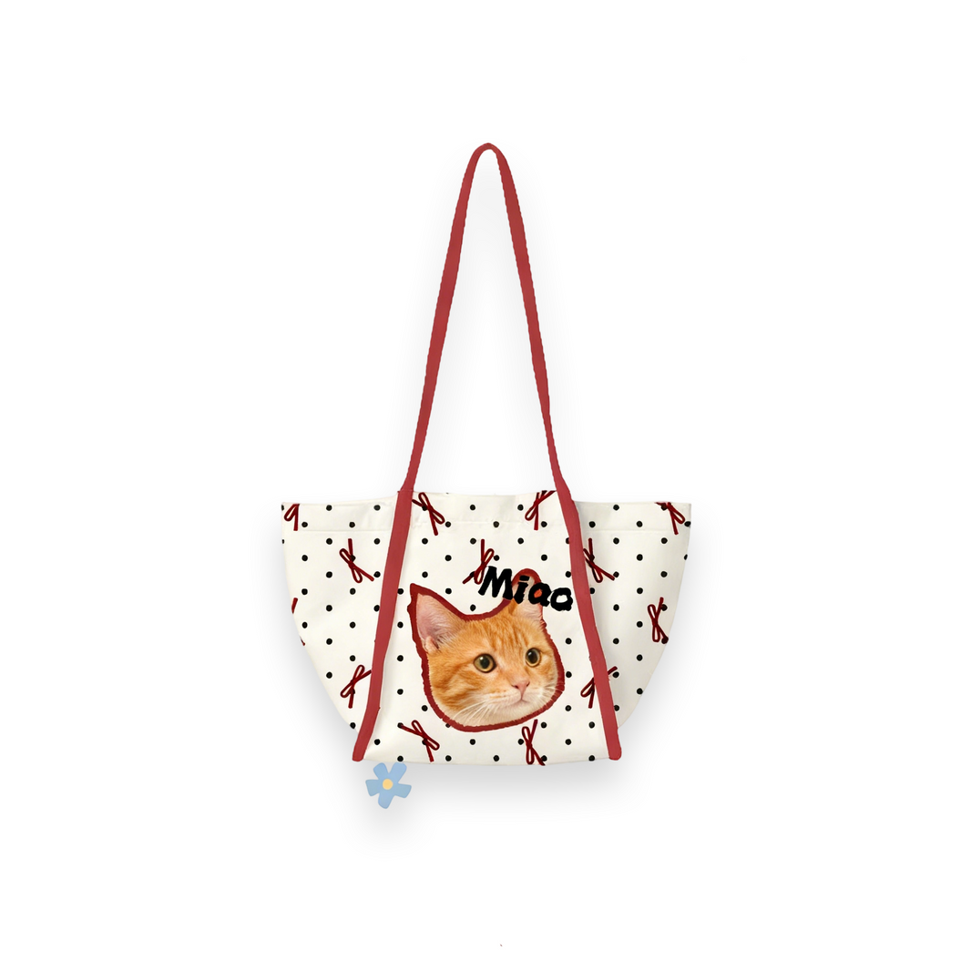 Custom Cat Portrait Canvas Tote | Personalized Cat Shoulder Bag | Pet Lover Gift