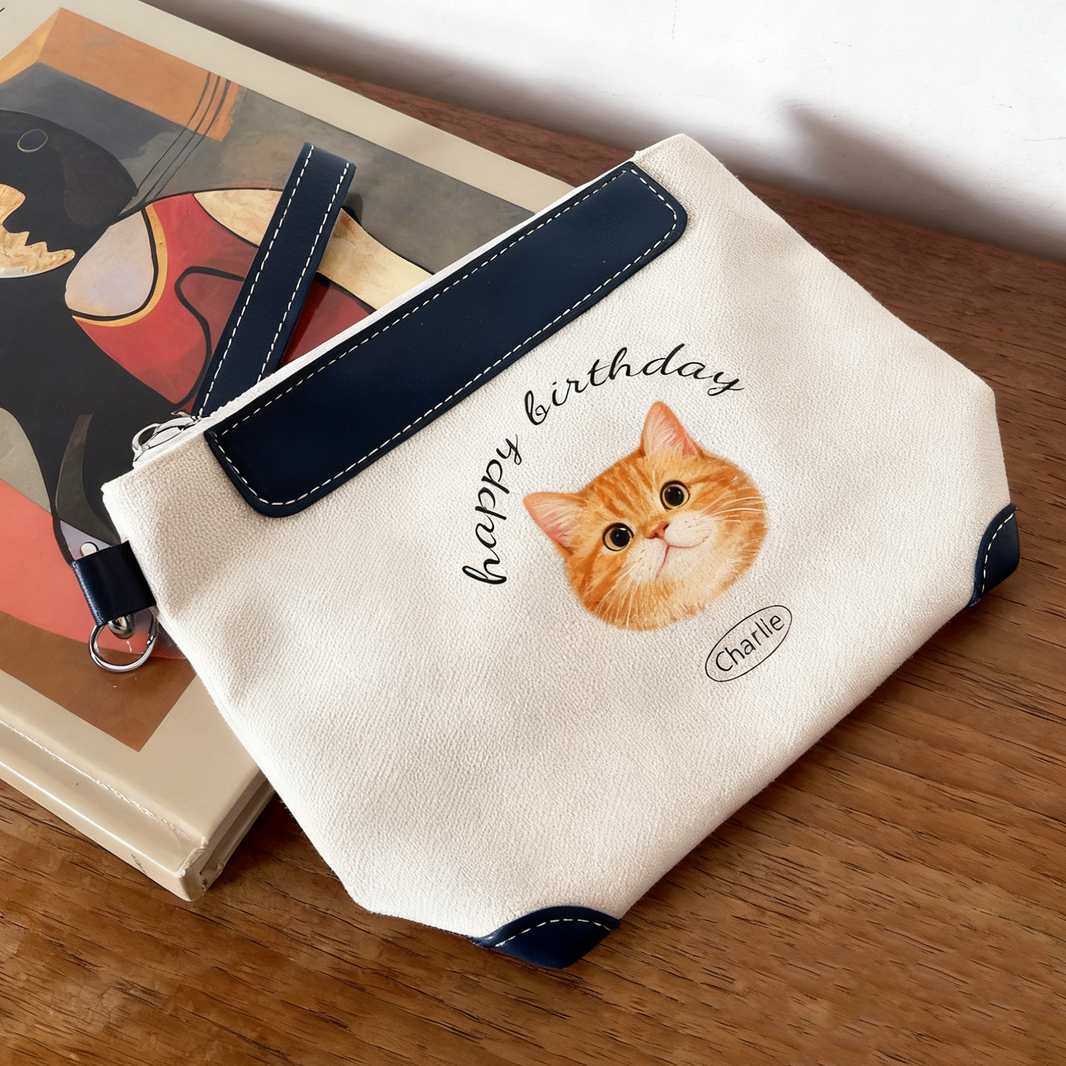 Custom Pet Portrait Clutch Bag | Personalized Dog Cat Pouch | Pet Lover Gift