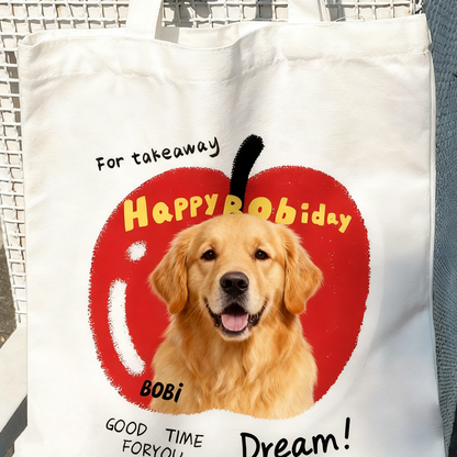Custom Pet Portrait Canvas Tote Bag | Personalized Cat Dog Handbag | Daily Purse Gift
